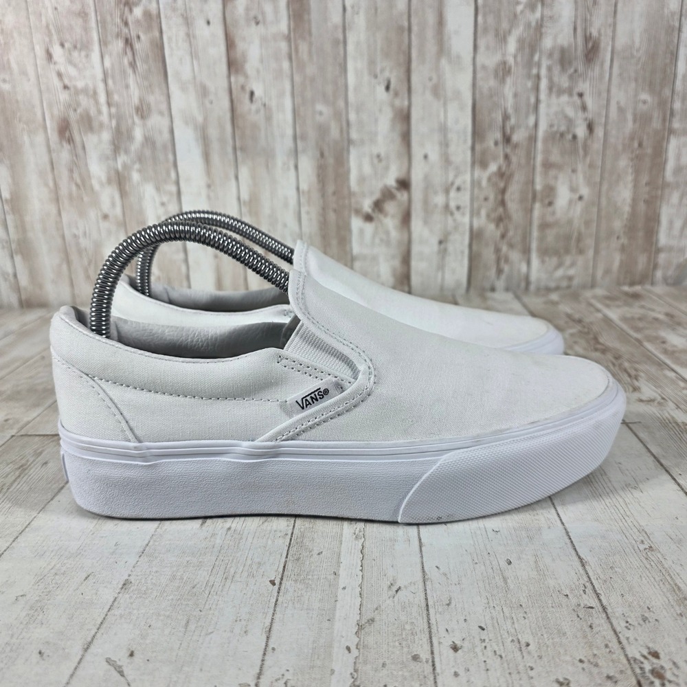 Vans Classic Slip-On Platform Sneakers True White Canvas Shoes Womens 8.5